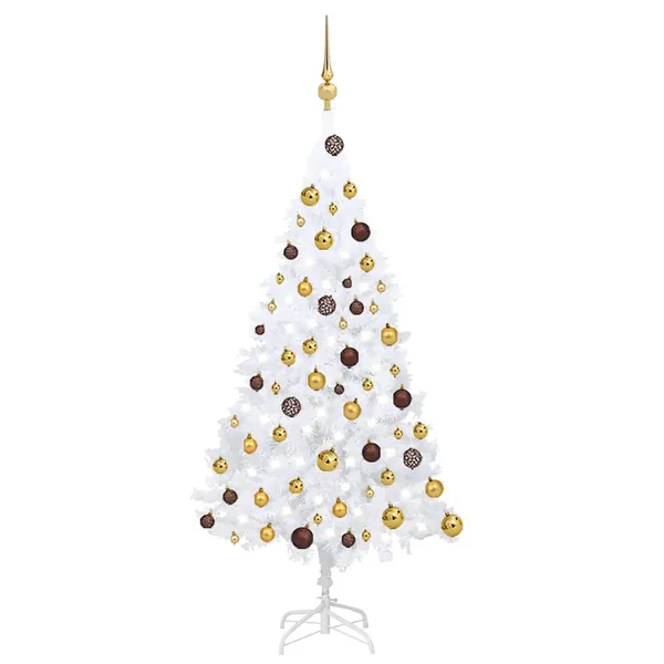 Arbre de Noël artificiel pré-éclairé et boules blanc 120 cm PVC
