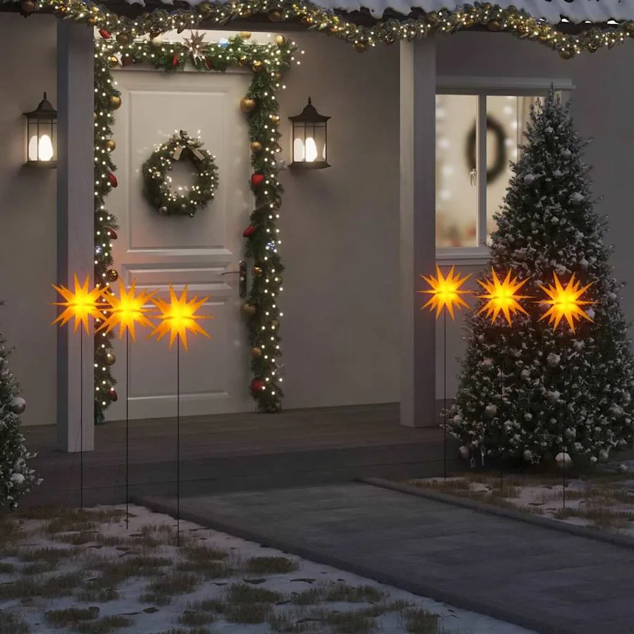 Lumières de Noël avec piquets 3 pcs LED pliable jaune 35 cm