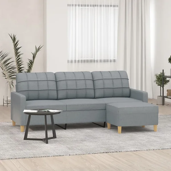 Canapé à 3 places avec repose-pieds Gris clair 180 cm Tissu