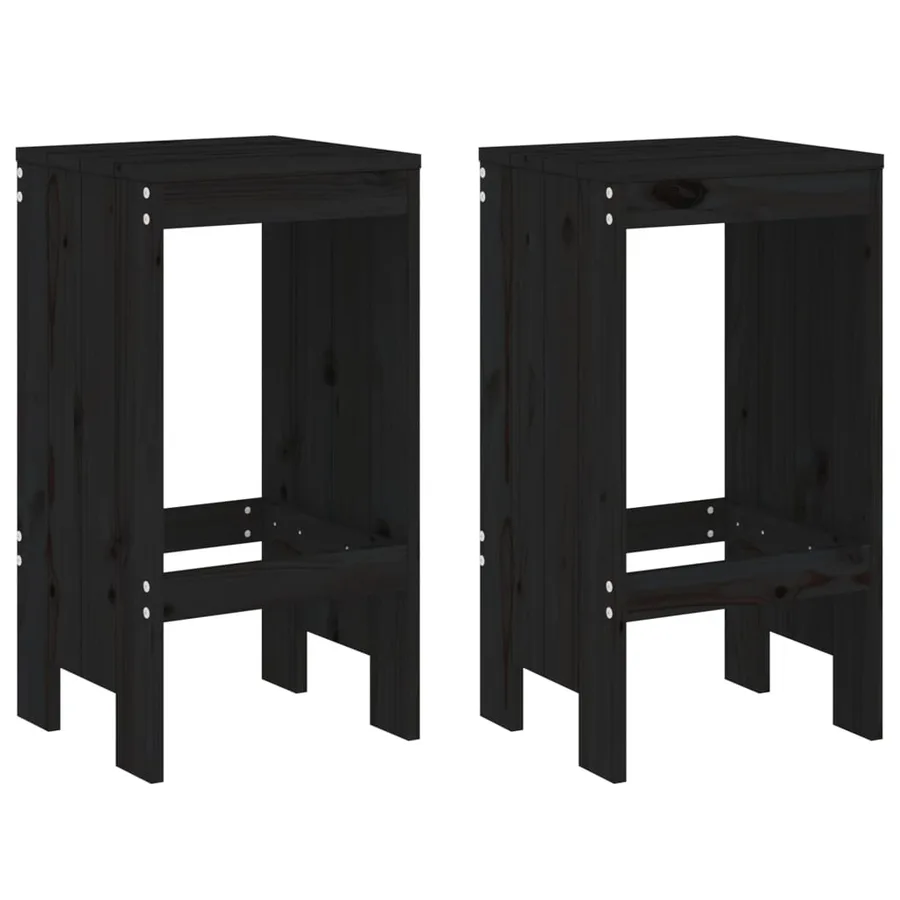 Tabourets de bar lot de 2 noir 40x36x75 cm bois massif de pin - 2