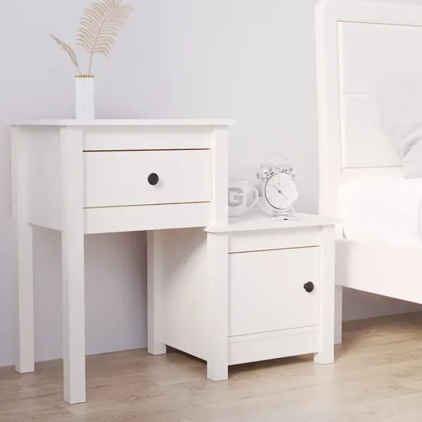 Table de chevet Blanc 79,5x38x65,5 cm Bois de pin massif