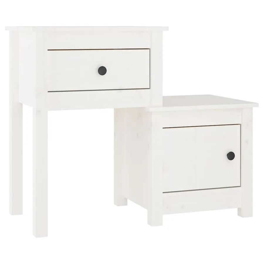 Table de chevet Blanc 79,5x38x65,5 cm Bois de pin massif - 2