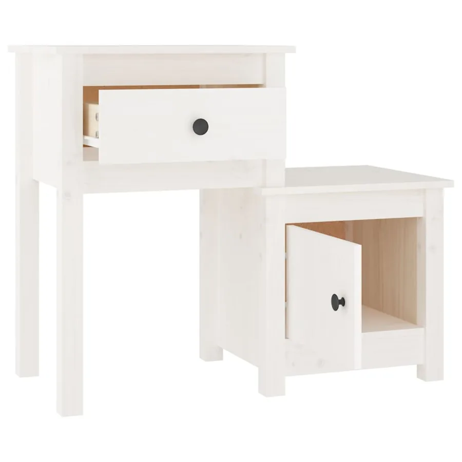 Table de chevet Blanc 79,5x38x65,5 cm Bois de pin massif - 3