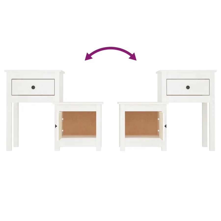 Table de chevet Blanc 79,5x38x65,5 cm Bois de pin massif - 5