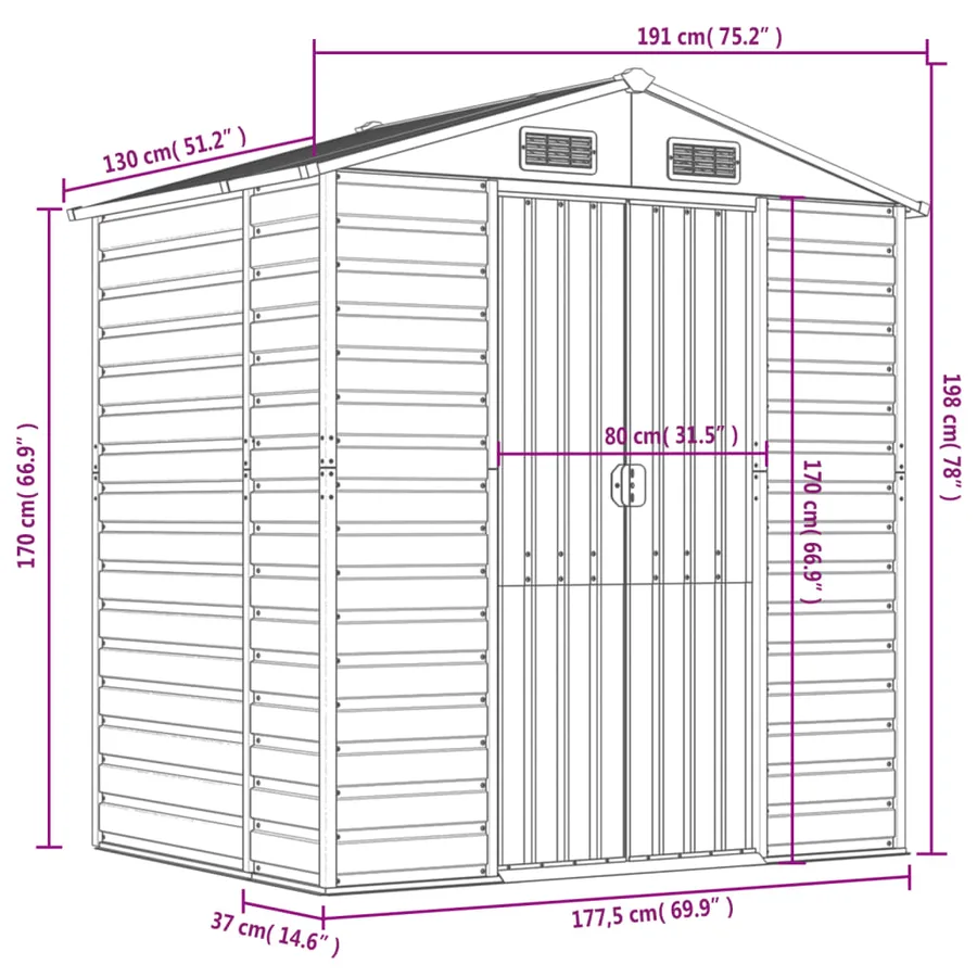 Abri de jardin vert 191x130x198 cm acier galvanisé - 12