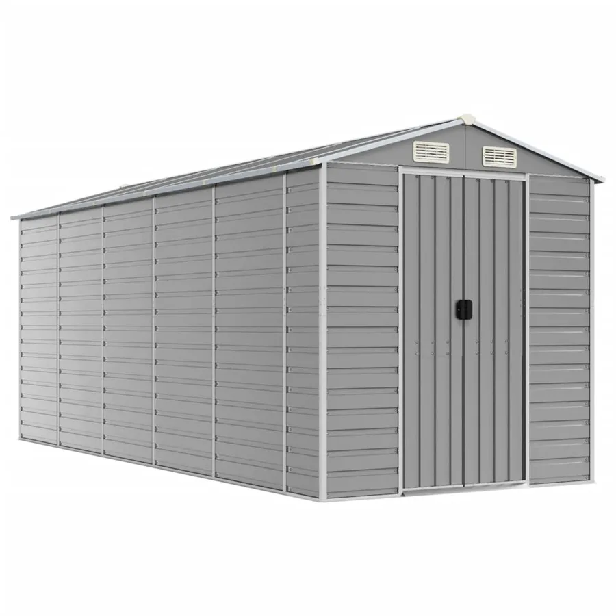 Abri de jardin gris clair 191 x 470 x 198 cm en acier galvanisé - 2
