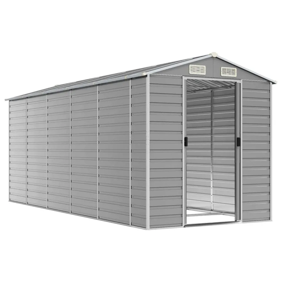 Abri de jardin gris clair 191 x 470 x 198 cm en acier galvanisé - 3