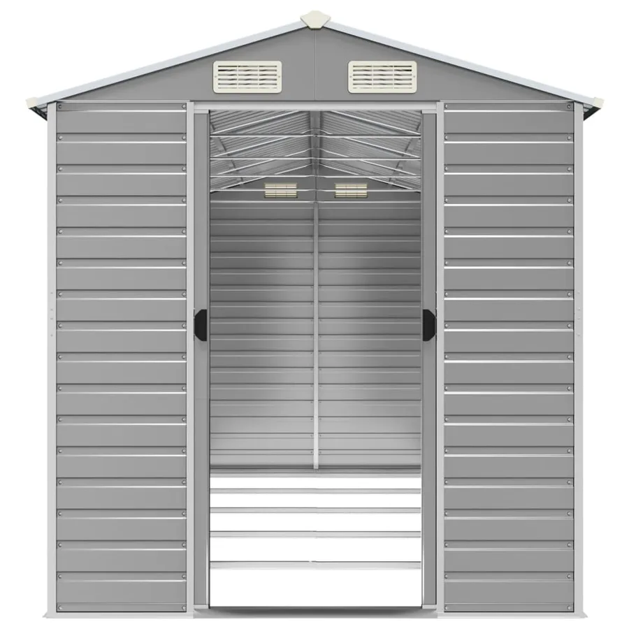 Abri de jardin gris clair 191 x 470 x 198 cm en acier galvanisé - 5