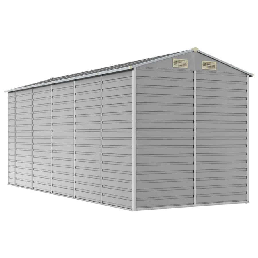 Abri de jardin gris clair 191 x 470 x 198 cm en acier galvanisé - 7