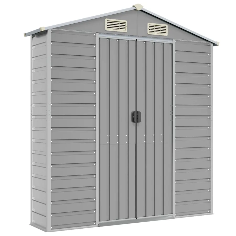 Abri de jardin gris clair 191 x 470 x 198 cm en acier galvanisé - 8