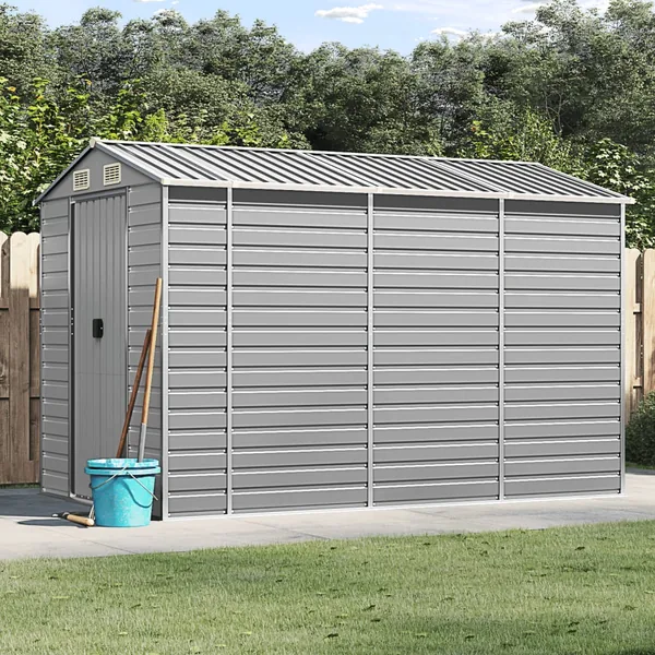 Abri de jardin gris clair 191 x 300 x 198 cm en acier galvanisé