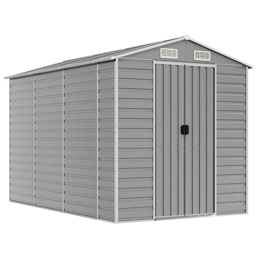Abri de jardin gris clair 191 x 300 x 198 cm en acier galvanisé - 2
