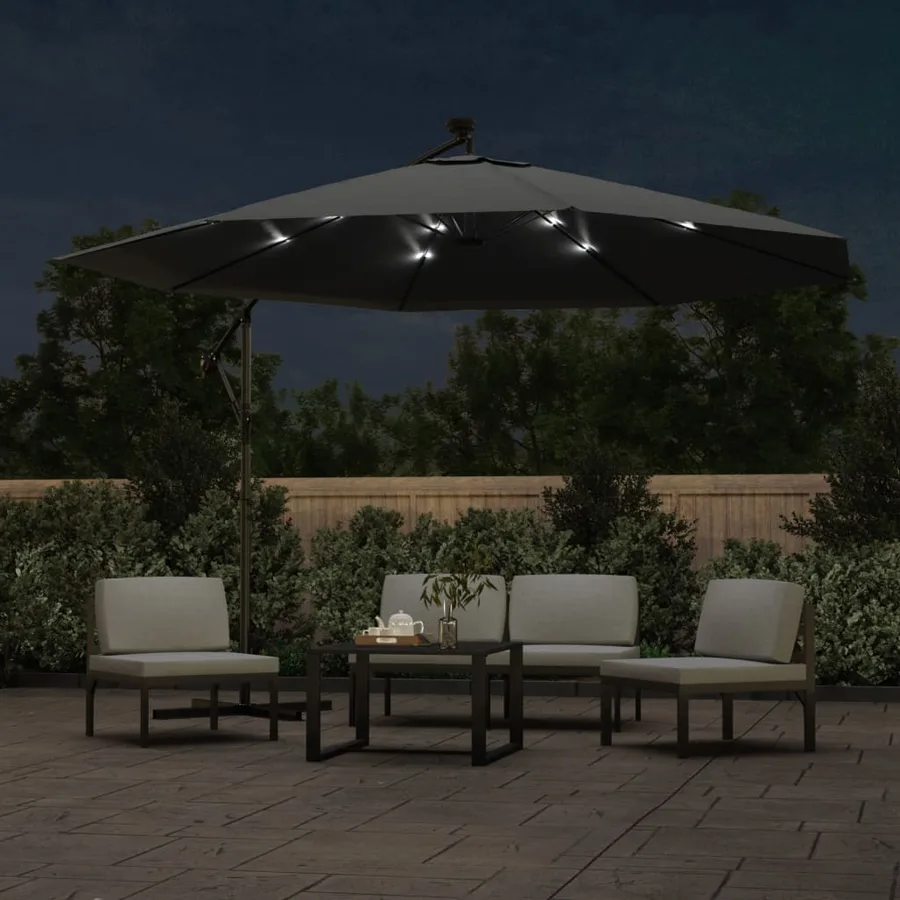 Parasol de jardin en porte-à-faux et lumières LED mât en métal - 3