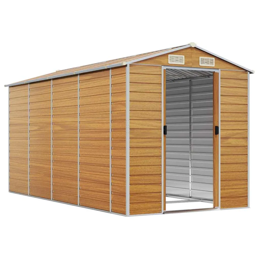 Abri de jardin marron clair 191x385x198 cm acier galvanisé - 3