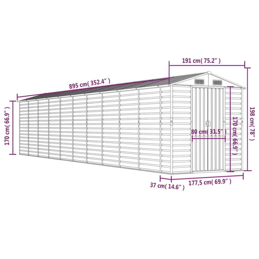 Abri de jardin marron 191x895x198 cm acier galvanisé - 12