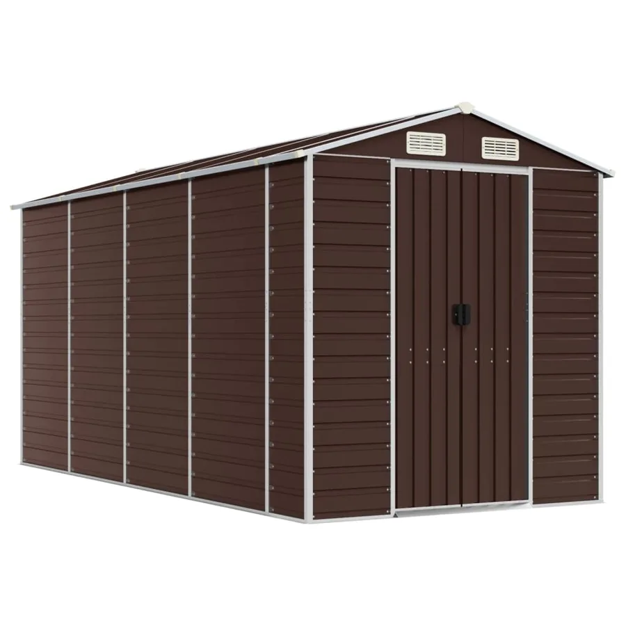Abri de jardin marron 191 x 385 x 198 cm en acier galvanisé - 2