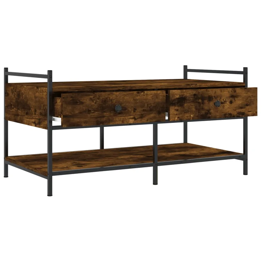 Table basse chêne fumé 99x50x50 cm bois d'ingénierie - 5
