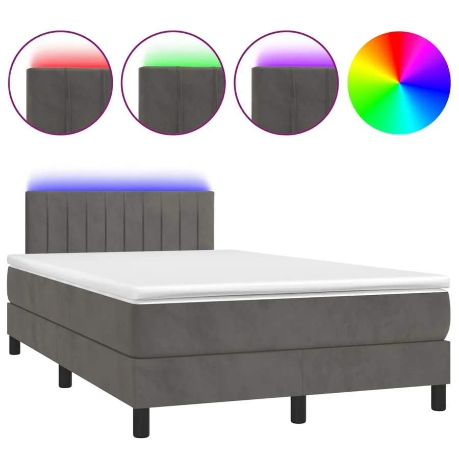 Sommier à lattes de lit avec matelas LED Gris foncé 120x200 cm - 2