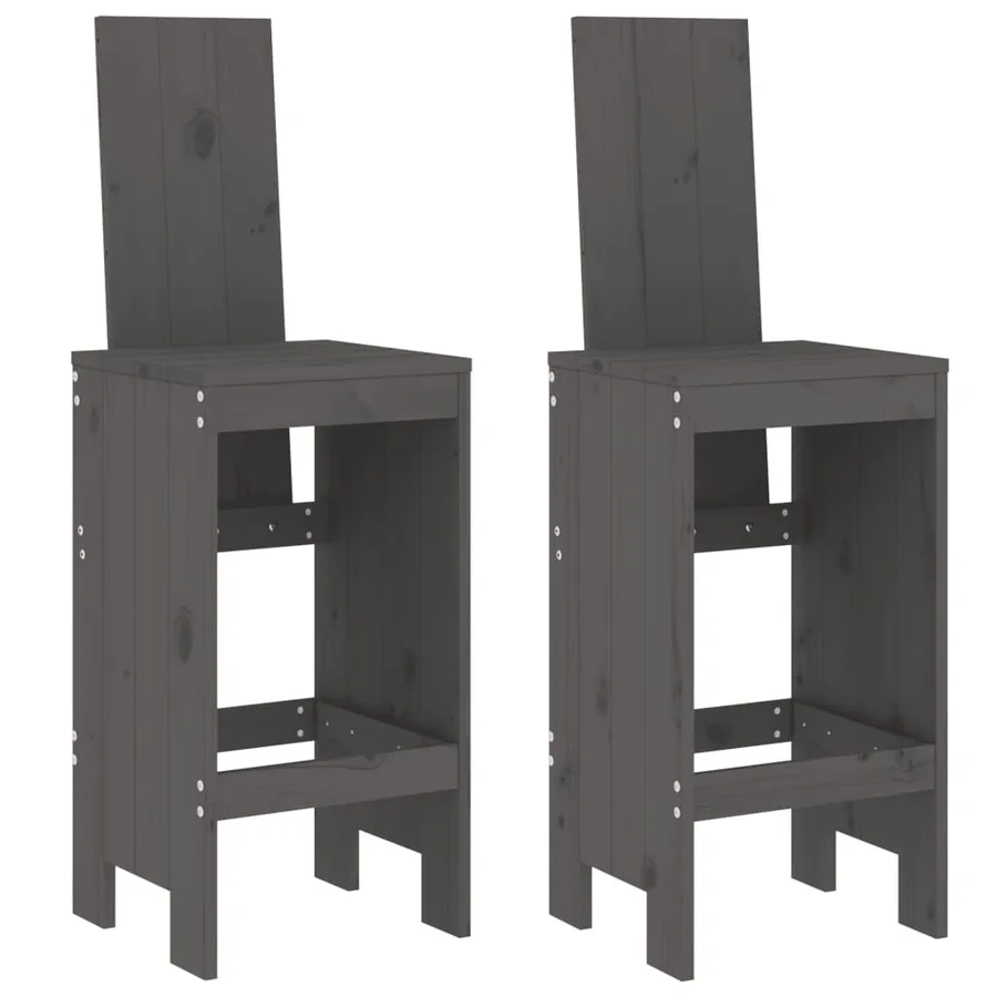 Tabourets de bar lot de 2 gris 40x42x120 cm bois massif de pin - 2