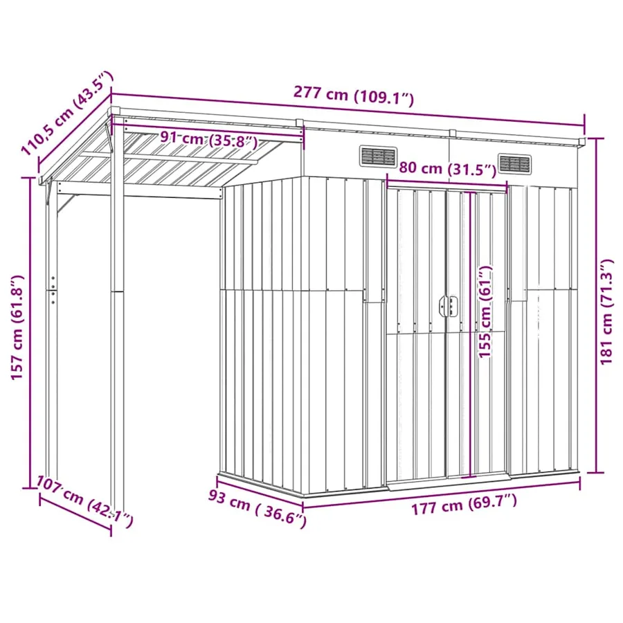 Abri de jardin avec toit prolongé marron clair 277x107x181 cm - 9