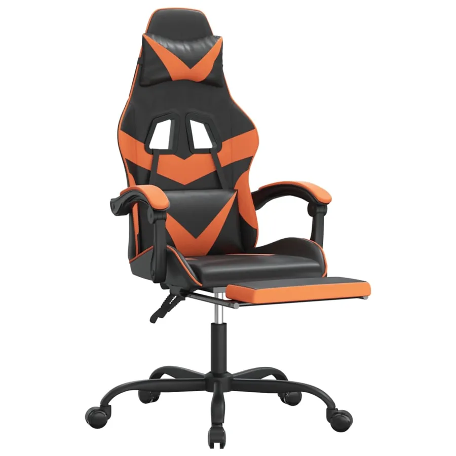 Chaise de jeu avec repose-pied Noir et orange Similicuir - 6