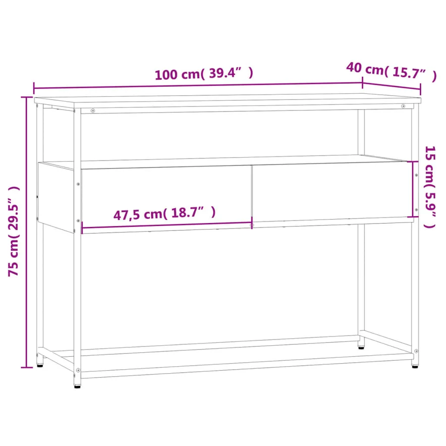 Table console sonoma gris 100x40x75 cm bois d'ingénierie - 11