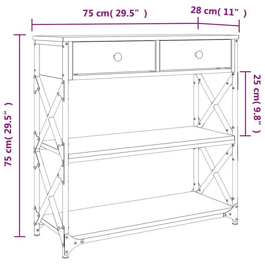 Table console sonoma gris 75x28x75 cm bois d'ingénierie - 11
