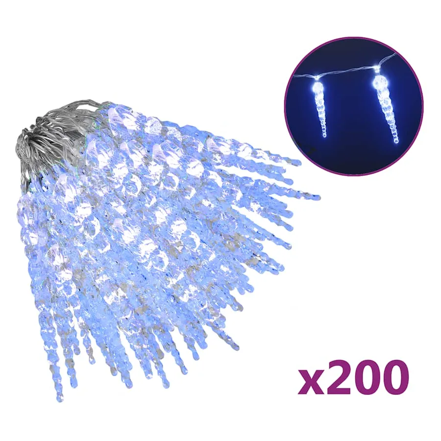 Guirlande lumineuse à glaçons Noël 200 LED bleu acrylique PVC - 2