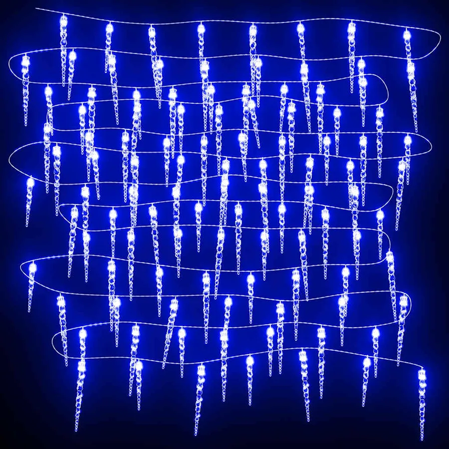 Guirlande lumineuse à glaçons Noël 200 LED bleu acrylique PVC - 5
