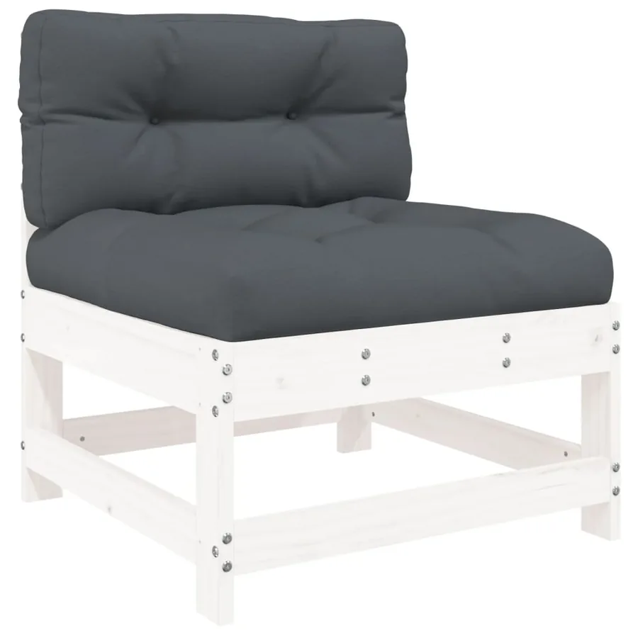Salon de jardin 5 pcs avec coussins blanc bois massif - 5