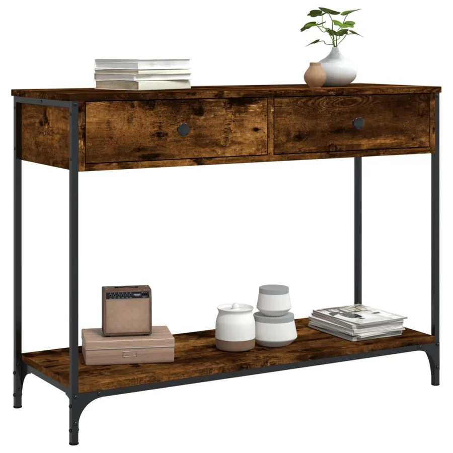 Table console chêne fumé 100x34,5x75 cm bois d'ingénierie - 3