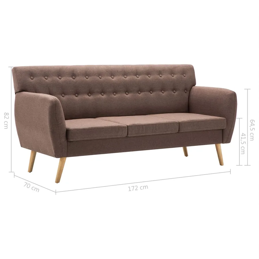 Canapé à 3 places revêtement en tissu 172x70x82 cm marron - 8