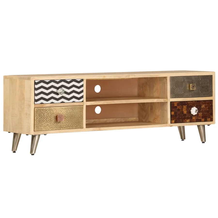 Meuble TV 120x30x40 cm Bois massif de manguier - 12