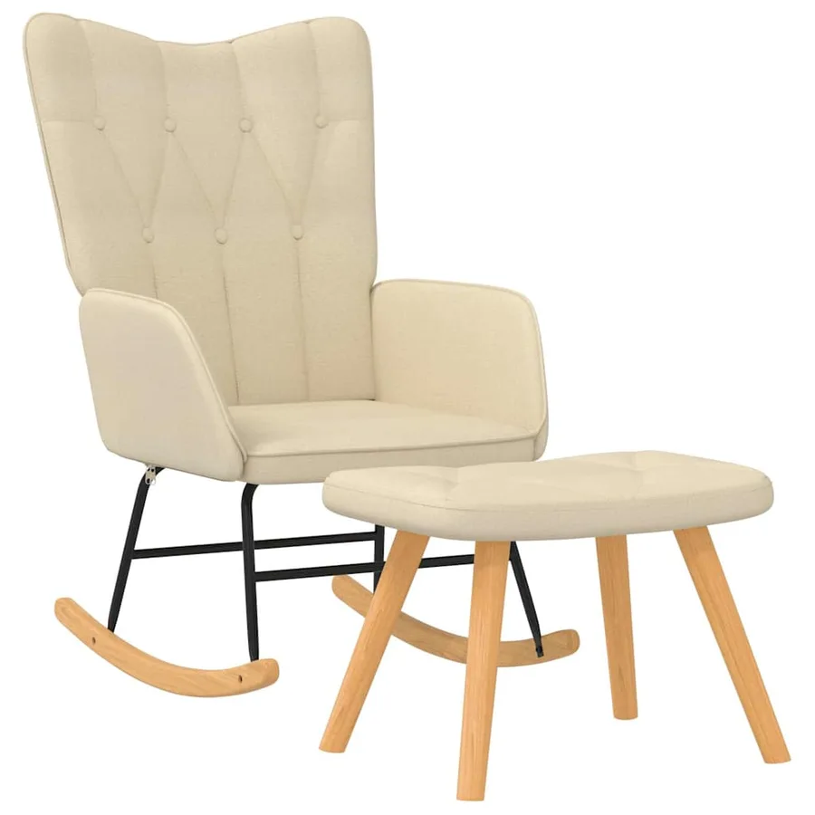 Chaise à bascule avec repose-pied Crème Tissu - 2