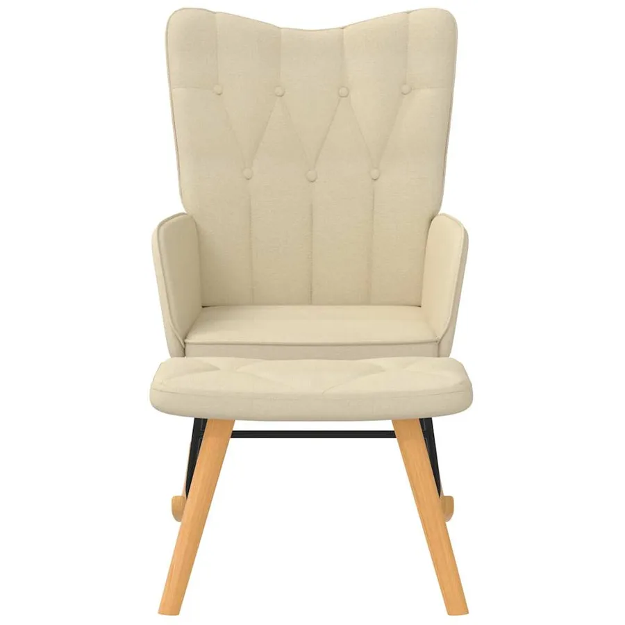 Chaise à bascule avec repose-pied Crème Tissu - 3