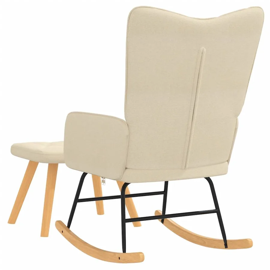 Chaise à bascule avec repose-pied Crème Tissu - 5