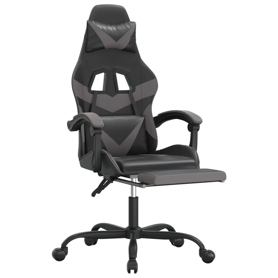 Chaise de jeu pivotante et repose-pied Noir et gris Similicuir - 6