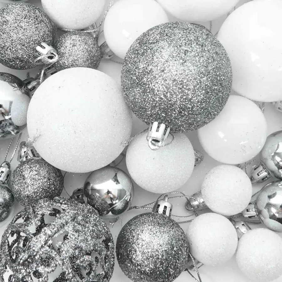 Ensemble de boules de Noël 111 pièces blanc et gris polystyrène - 14