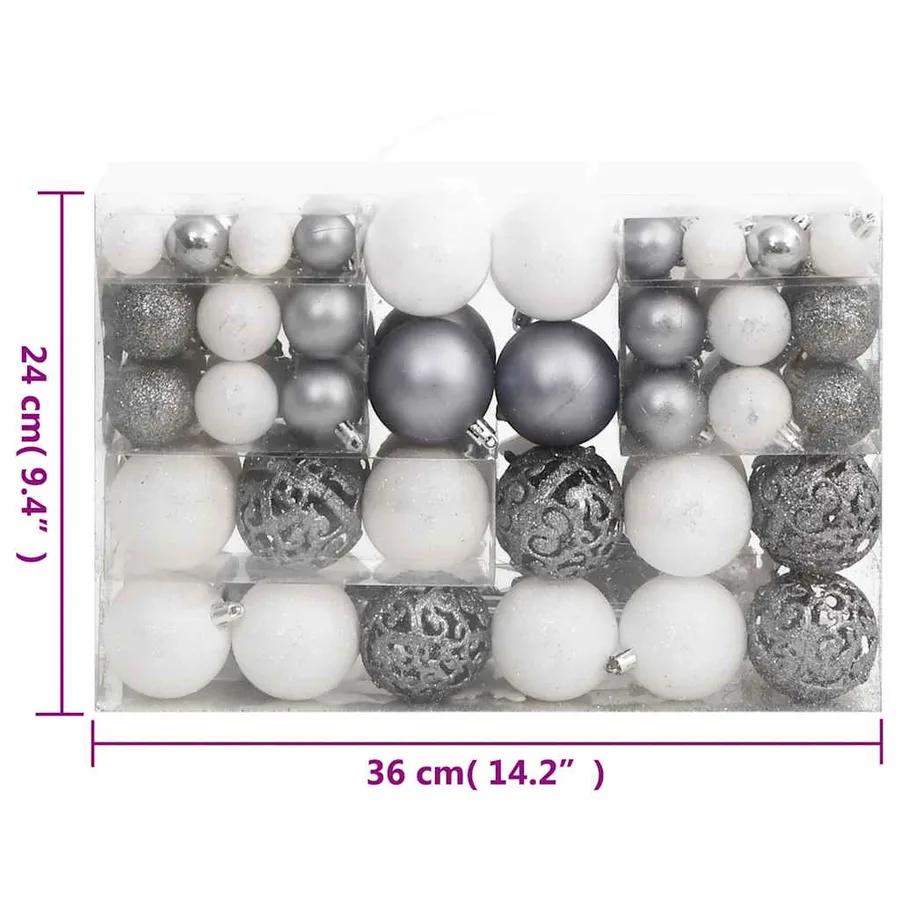 Ensemble de boules de Noël 111 pièces blanc et gris polystyrène - 15