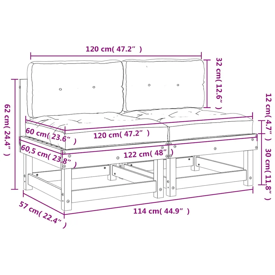 Canapés centraux avec coussins 2 pcs bois de pin imprégné - 10