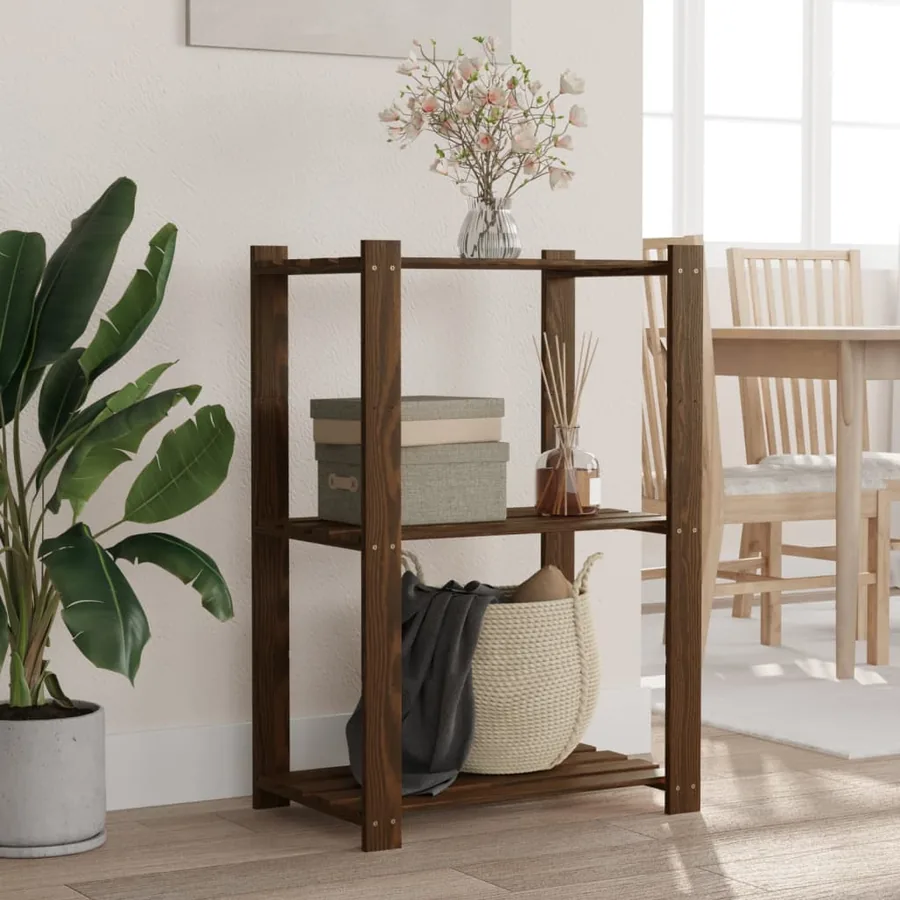 Support de rangement à 3 niveaux marron 60x38x90 cm bois de pin