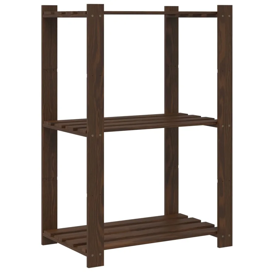 Support de rangement à 3 niveaux marron 60x38x90 cm bois de pin - 5