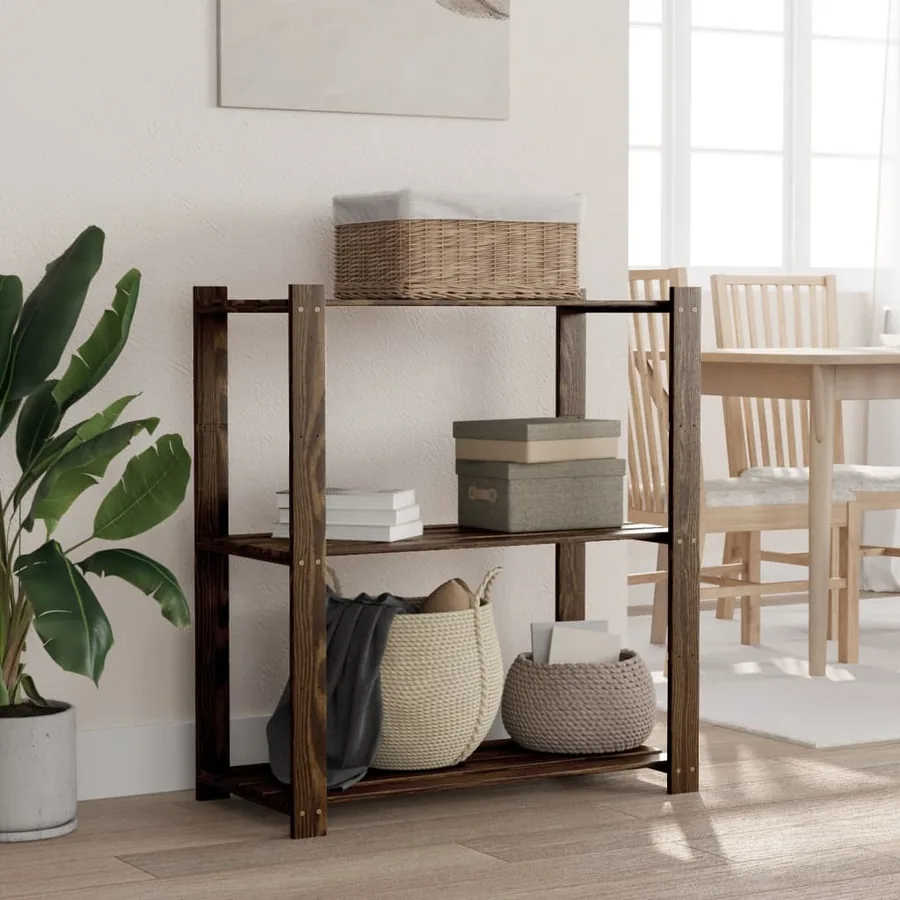 Support de rangement à 3 niveaux noir 80x38x90 cm bois pin