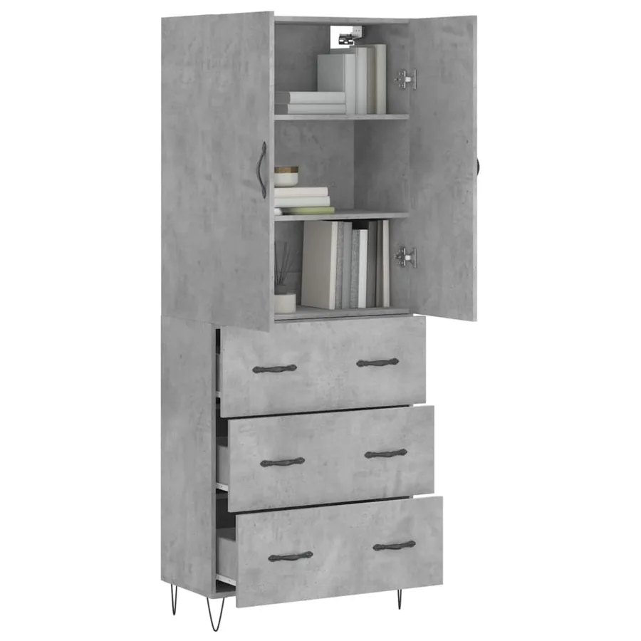 Buffet haut Gris béton 69,5x34x180 cm Bois d'ingénierie - 3