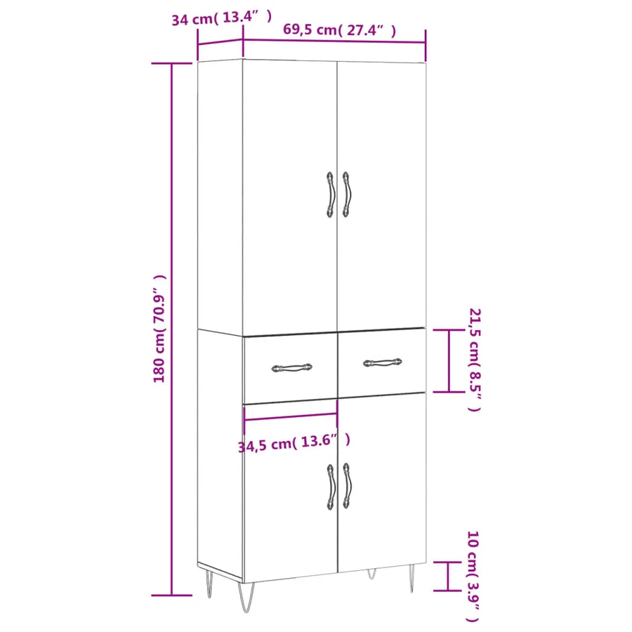 Buffet haut Blanc 69,5x34x180 cm Bois d'ingénierie - 14