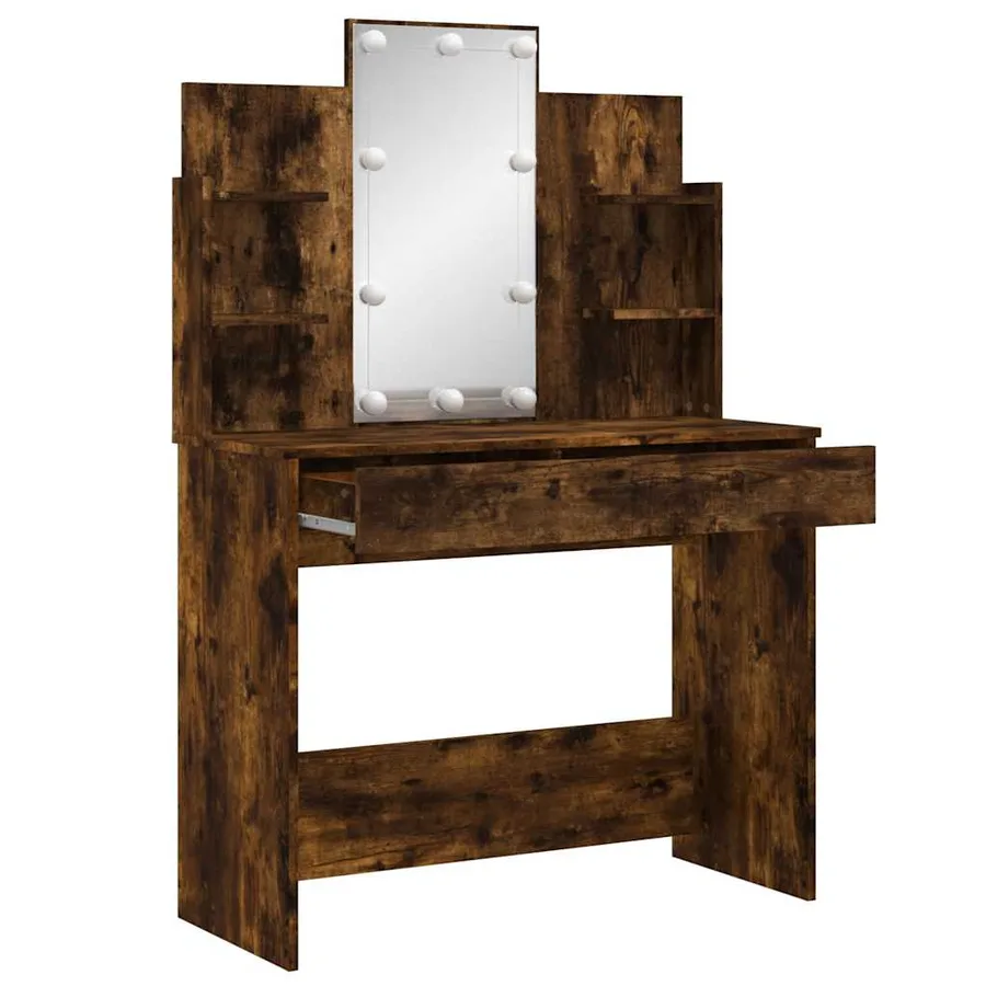 Coiffeuse avec lumières LED chêne fumé 96x40x142 cm - 4