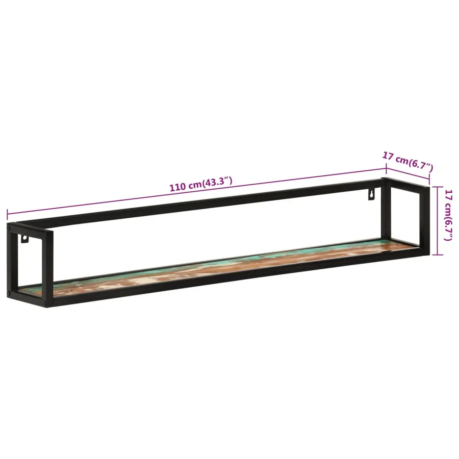 Étagères murales 2 pcs 110x17x17cm bois récupération massif/fer - 7