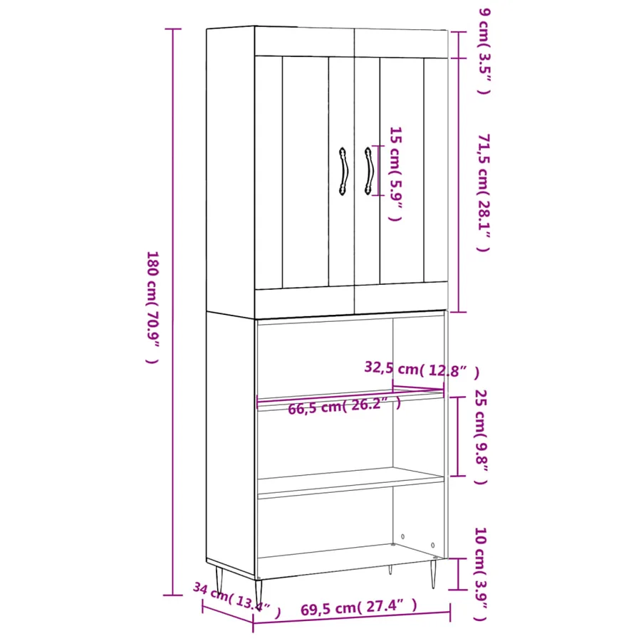 Buffet haut Gris béton 69,5x34x180 cm Bois d'ingénierie - 13
