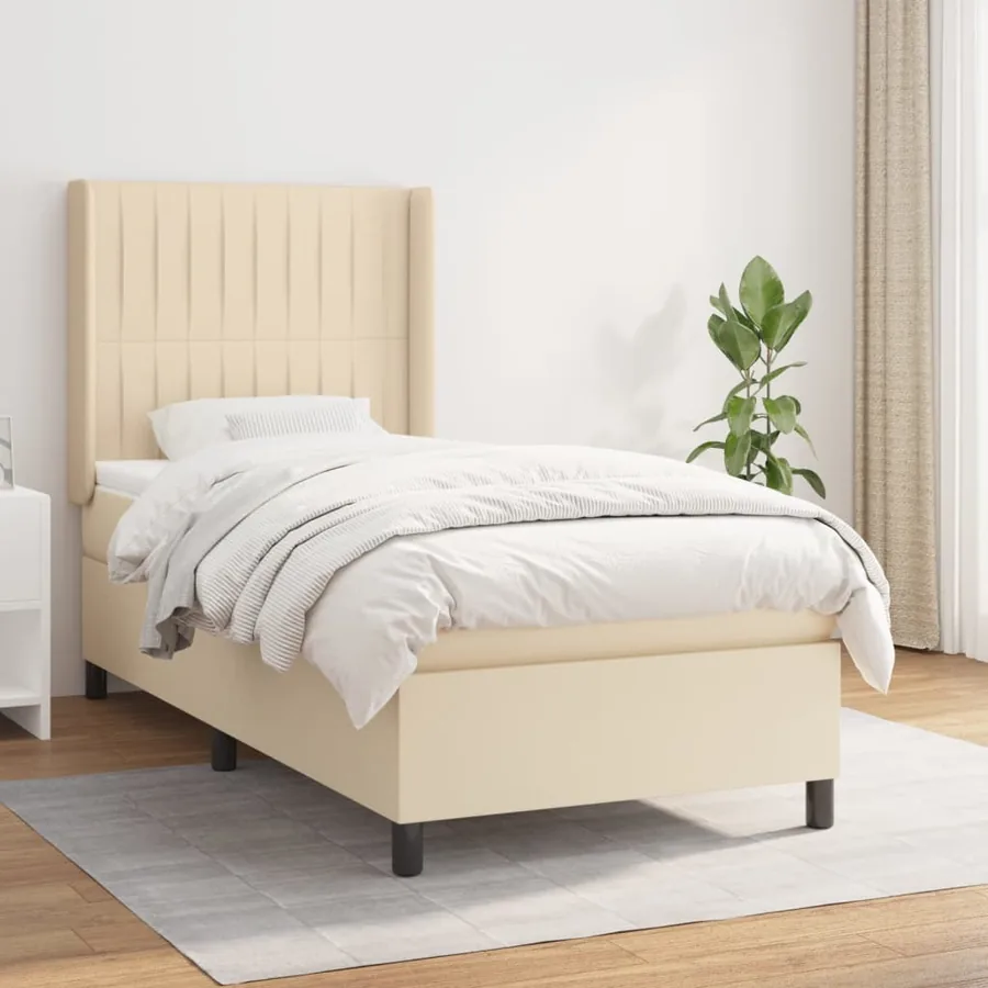 Sommier à lattes de lit avec matelas Crème 100x200 cm Tissu