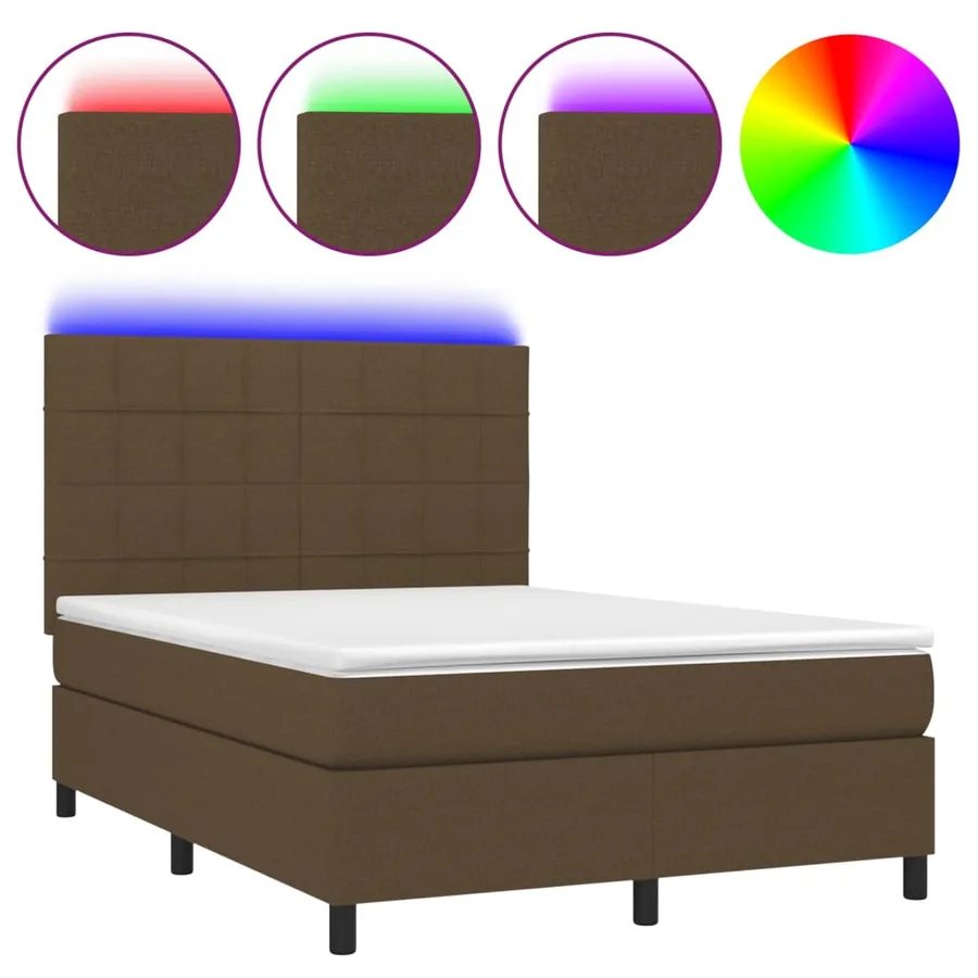 Sommier à lattes de lit matelas et LED Marron foncé 140x190 cm - 2